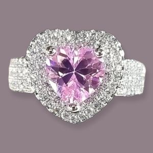 14KT White Gold Dipped .925 Sterling Silver Halo Pink Engagement Ring